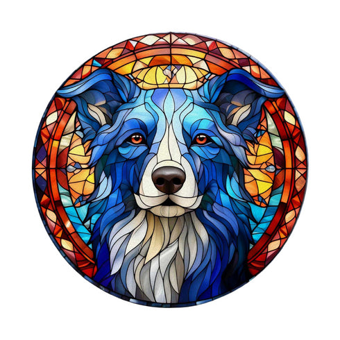 Border Collie Circular Glass Suncatcher Worktop Saver